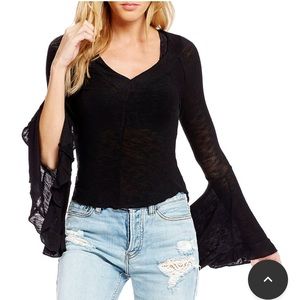 Free People Bell Sleeve Black Top